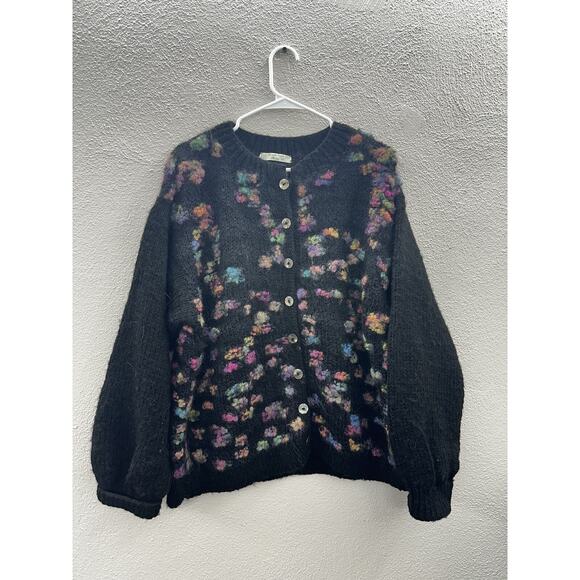 Hand Knit By Miss D Womens Sweater Size Unknown Black Colorful Knit Button Up - Picture 1 of 9